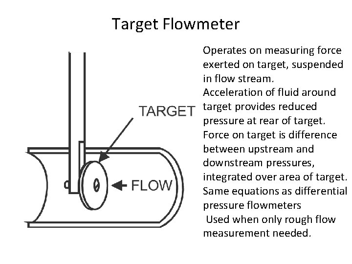 Target Flowmeter Operates on measuring force exerted on target, suspended in flow stream. Acceleration Target Flowmeter Operates on measuring force exerted on target, suspended in flow stream. Acceleration