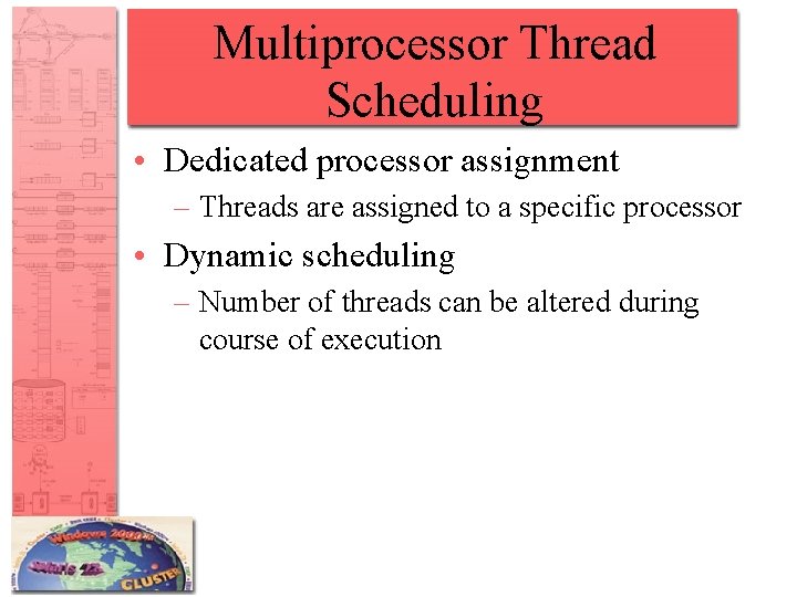 Multiprocessor Thread Scheduling • Dedicated processor assignment – Threads are assigned to a specific