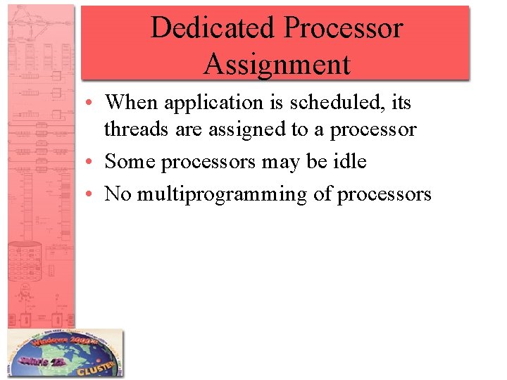 Dedicated Processor Assignment • When application is scheduled, its threads are assigned to a