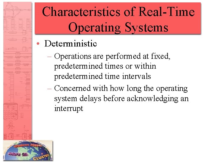Characteristics of Real-Time Operating Systems • Deterministic – Operations are performed at fixed, predetermined