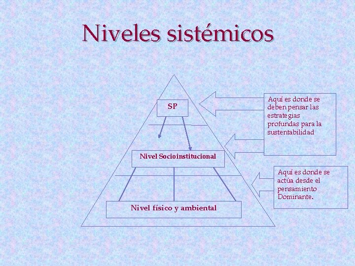 Niveles sistémicos SP Aquí es donde se deben pensar las estrategias profundas para la