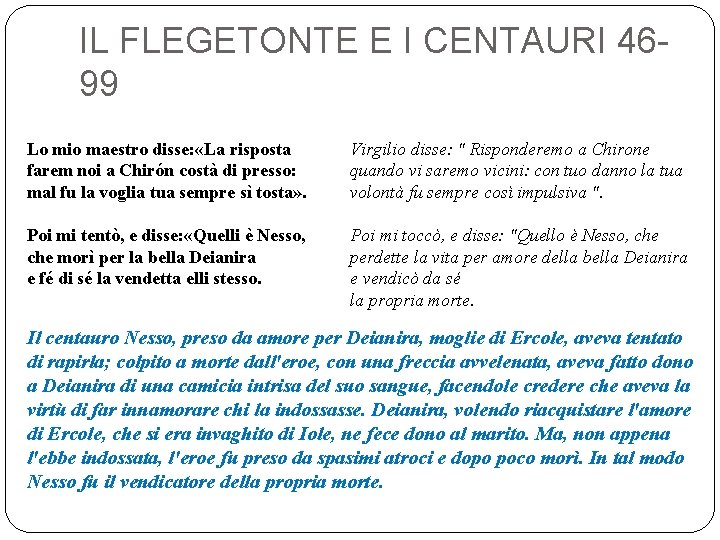 IL FLEGETONTE E I CENTAURI 4699 Lo mio maestro disse: «La risposta farem noi