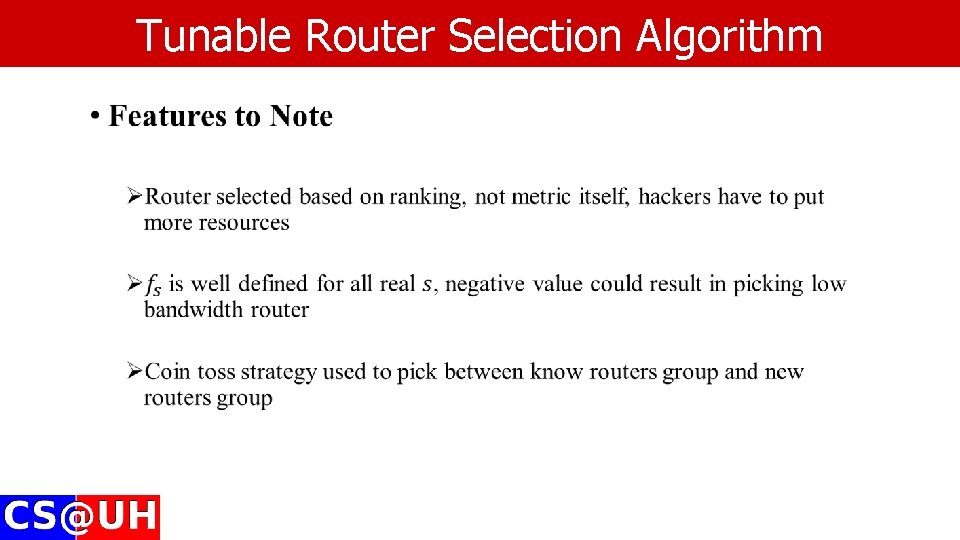 Tunable Router Selection Algorithm Tunable Router Selection Algorithm