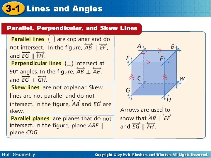 3 -1 Lines and Angles Holt Geometry 