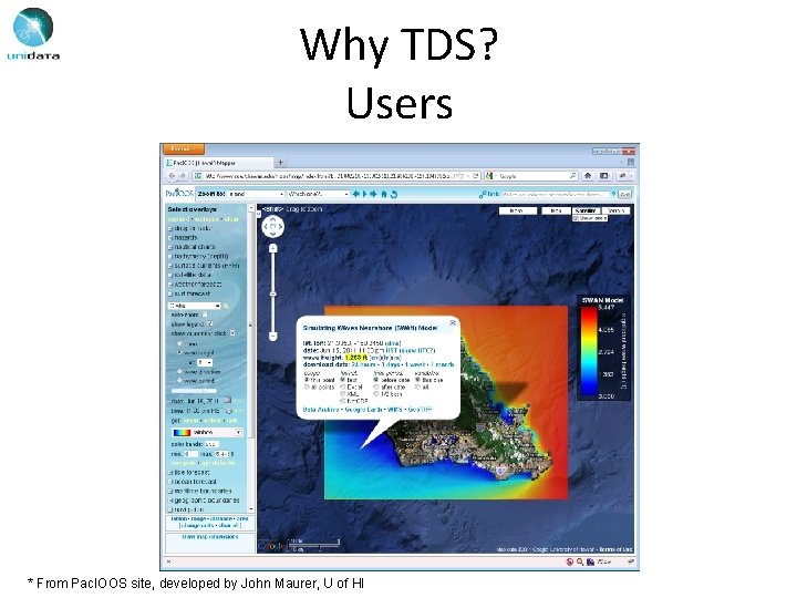 Why TDS? Users * From Pac. IOOS site, developed by John Maurer, U of