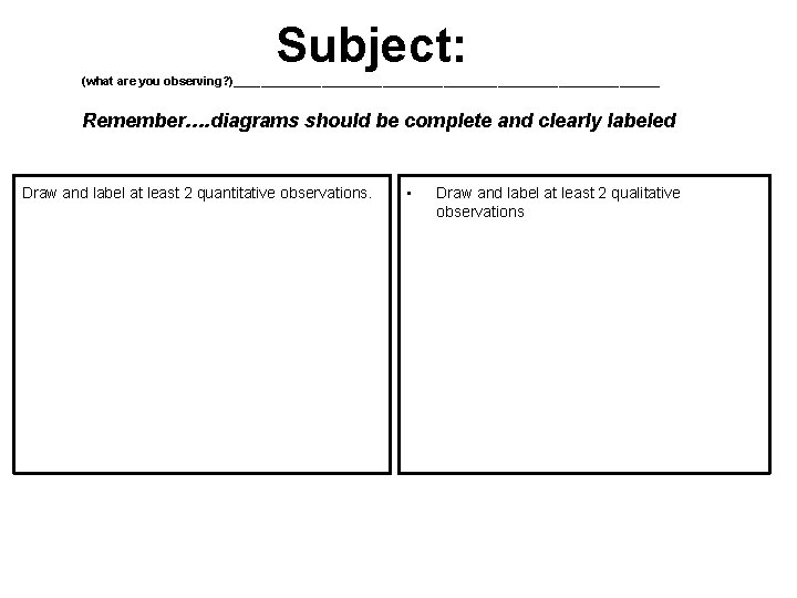 Subject: (what are you observing? )________________________________ Remember…. diagrams should be complete and clearly labeled