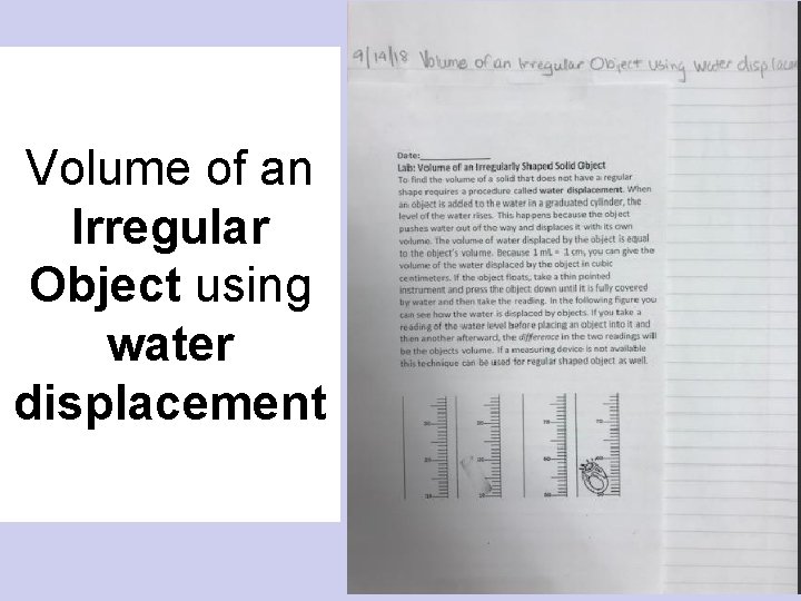 Volume of an Irregular Object using water displacement 