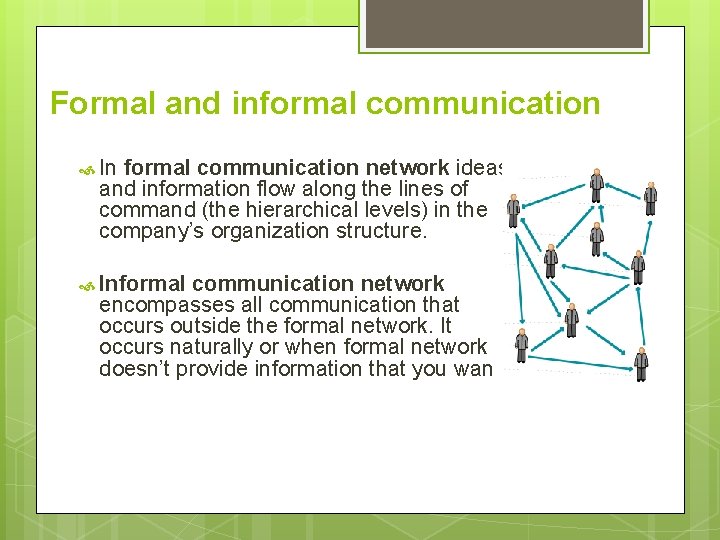 Formal and informal communication In formal communication network ideas and information flow along the Formal and informal communication In formal communication network ideas and information flow along the
