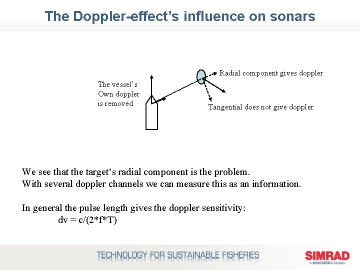 The Doppler-effect’s influence on sonars Radial component gives doppler The vessel’s Own doppler is