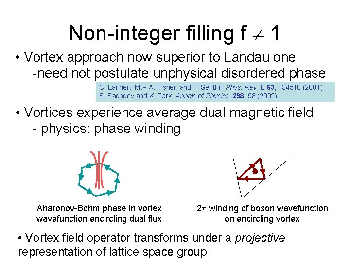Non-integer filling f 1 • Vortex approach now superior to Landau one -need not
