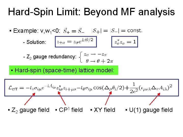 Hard-Spin Limit: Beyond MF analysis • Example: v, w 1<0: - Solution: - Z