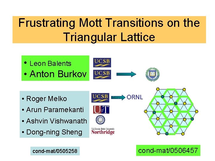 Frustrating Mott Transitions on the Triangular Lattice • Leon Balents • Anton Burkov •
