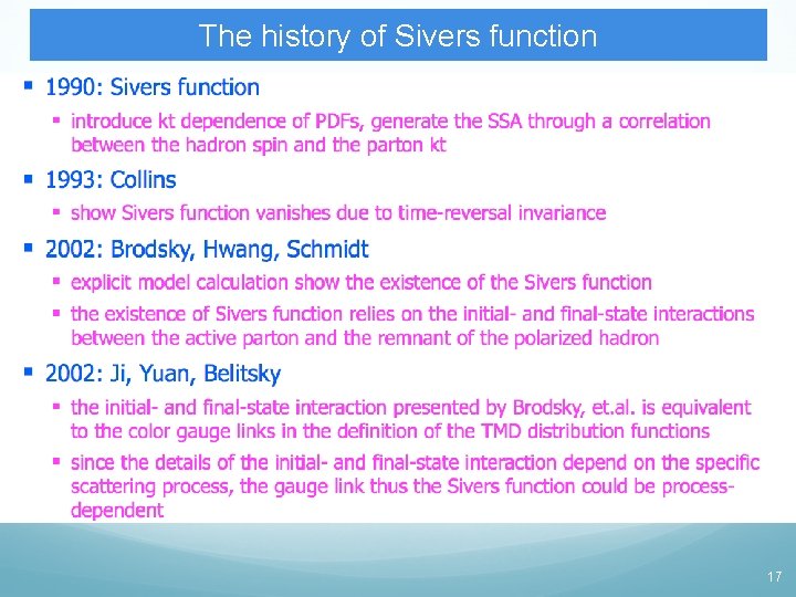 The history of Sivers function 17 The history of Sivers function 17