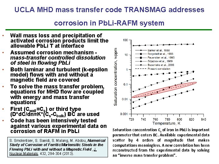 UCLA MHD mass transfer code TRANSMAG addresses corrosion in Pb. Li-RAFM system • • UCLA MHD mass transfer code TRANSMAG addresses corrosion in Pb. Li-RAFM system • •
