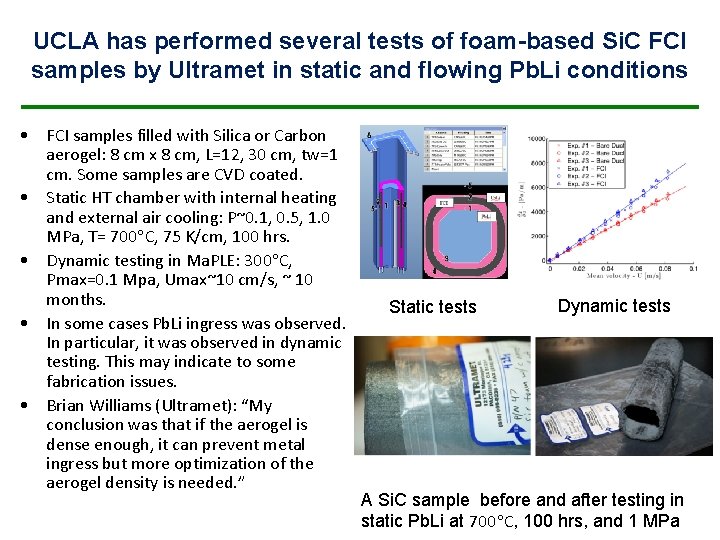 UCLA has performed several tests of foam-based Si. C FCI samples by Ultramet in UCLA has performed several tests of foam-based Si. C FCI samples by Ultramet in