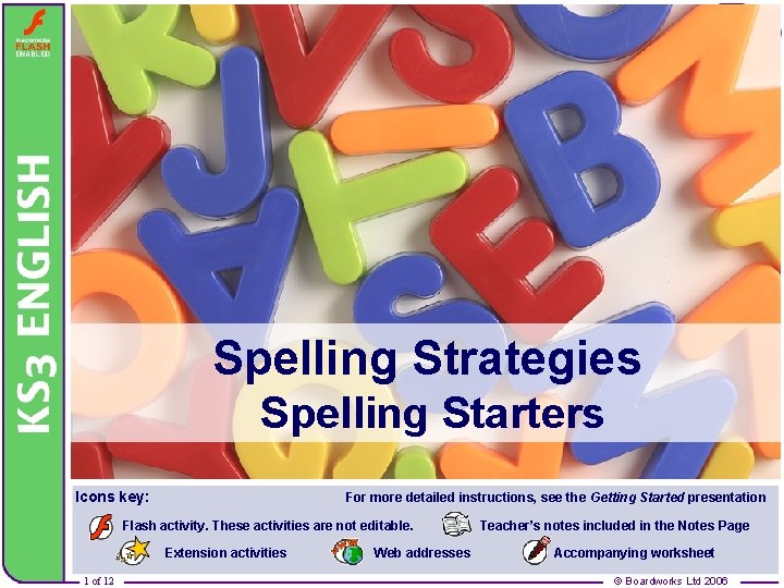 Spelling Strategies Spelling Starters Icons key: For more detailed instructions, see the Getting Started