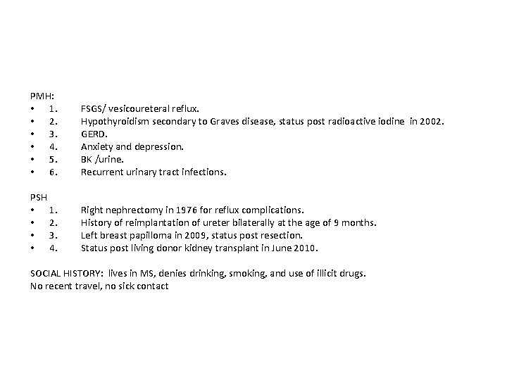PMH: • 1. • 2. • 3. • 4. • 5. • 6. FSGS/
