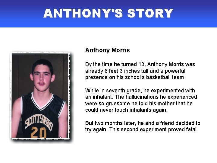 ANTHONY'S STORY Anthony Morris By the time he turned 13, Anthony Morris was already ANTHONY'S STORY Anthony Morris By the time he turned 13, Anthony Morris was already