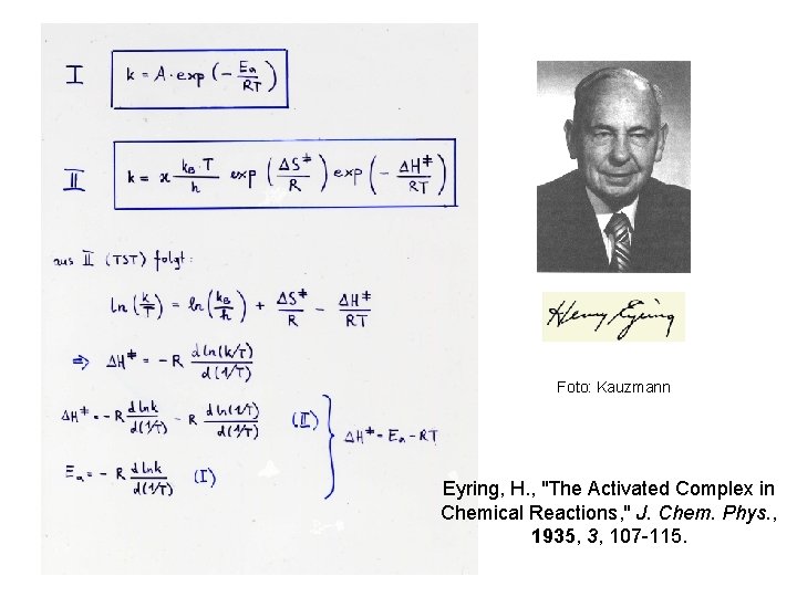 Foto: Kauzmann Eyring, H. , "The Activated Complex in Chemical Reactions, " J. Chem.