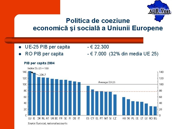 Politica de coeziune economică şi socială a Uniunii Europene l l UE-25 PIB per