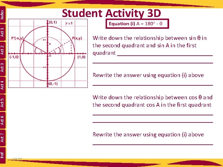 Index Student Activity 3 D Act 1 Act 3 Act 2 Write down the