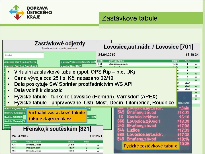 Zastávkové tabule • • • Virtuální zastávkové tabule (spol. OPS Říp – p. o.