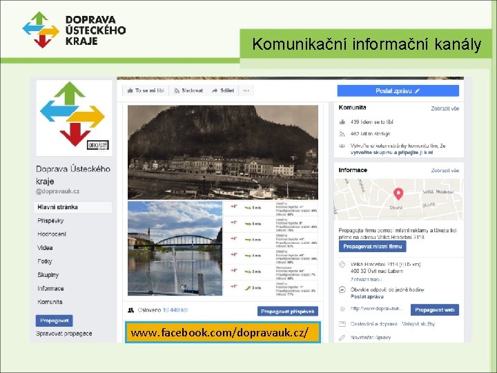 Komunikační informační kanály www. facebook. com/dopravauk. cz/ 