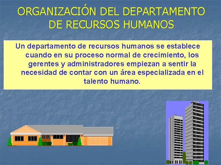 ORGANIZACIÓN DEL DEPARTAMENTO DE RECURSOS HUMANOS Un departamento de recursos humanos se establece cuando