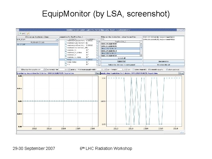 Equip. Monitor (by LSA, screenshot) 29 -30 September 2007 6 th LHC Radiation Workshop
