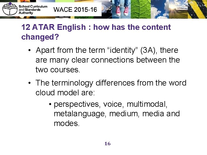  • 12 ATAR English : how has the content changed? • Apart from
