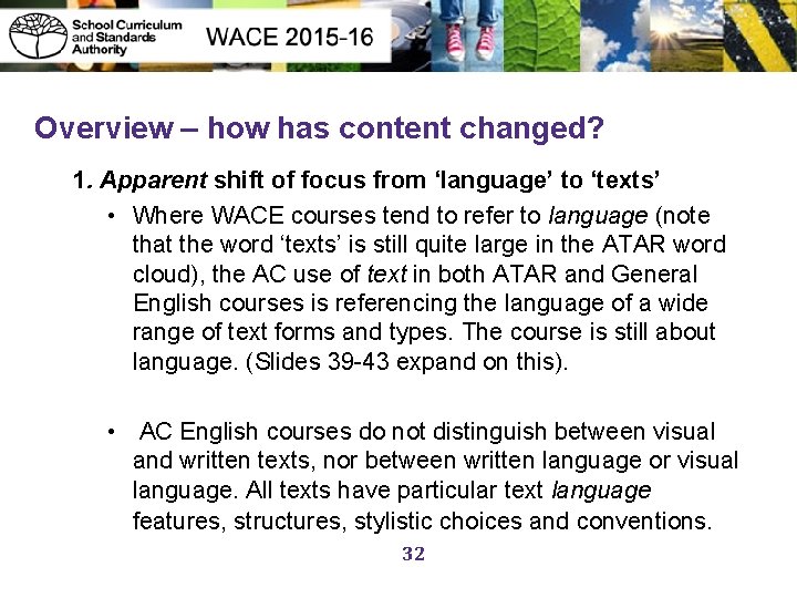 Overview – how has content changed? 1. Apparent shift of focus from ‘language’ to