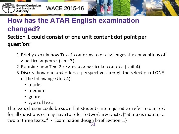 How has the ATAR English examination changed? Section 1 could consist of one unit