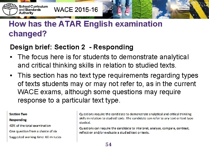 How has the ATAR English examination changed? Design brief: Section 2 - Responding •