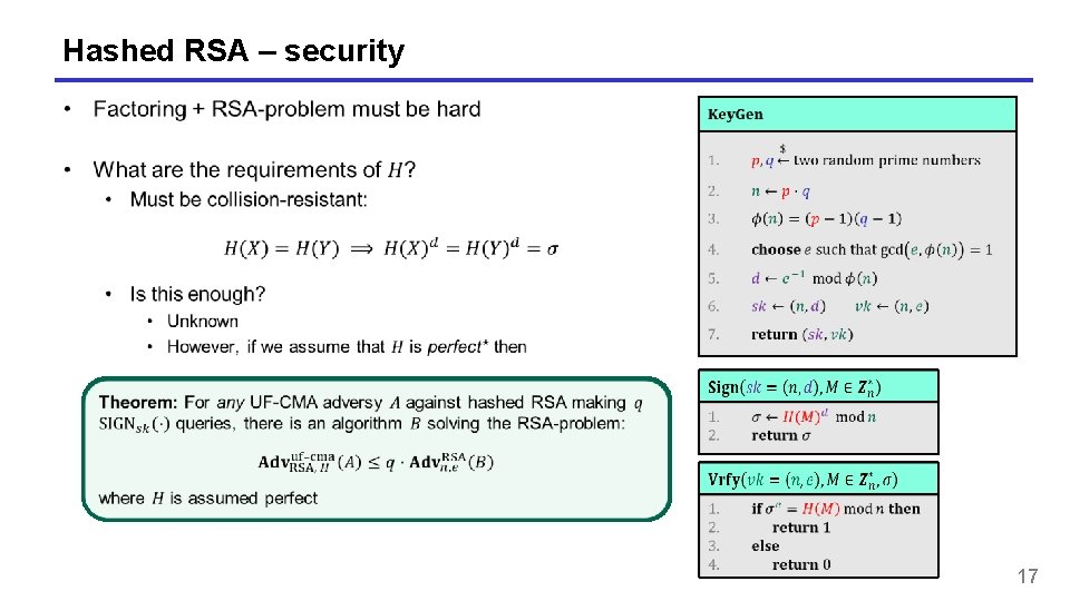 Hashed RSA – security 17 