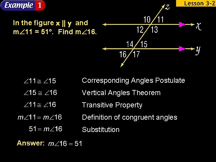 In the figure x || y and m 11 = 51. Find m 16.