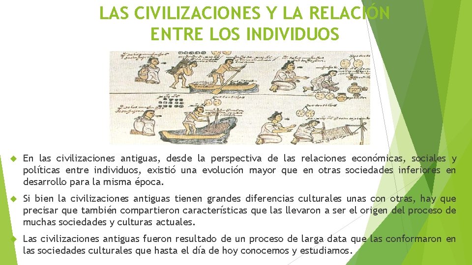 LAS CIVILIZACIONES Y LA RELACIÓN ENTRE LOS INDIVIDUOS En las civilizaciones antiguas, desde la