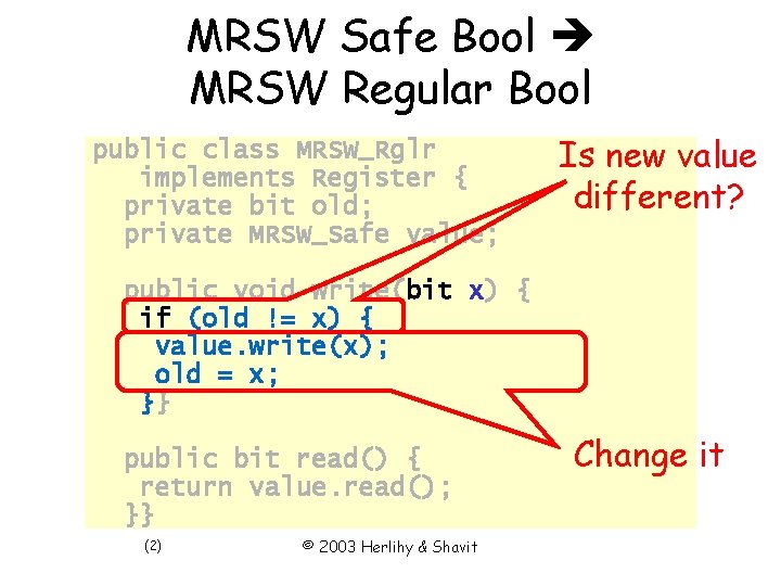 MRSW Safe Bool MRSW Regular Bool public class MRSW_Rglr implements Register { private bit