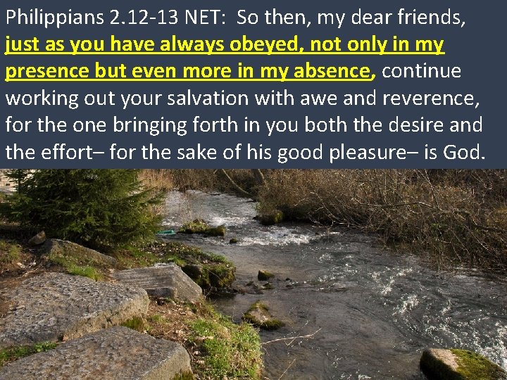 Philippians 2. 12 -13 NET: So then, my dear friends, just as you have Philippians 2. 12 -13 NET: So then, my dear friends, just as you have