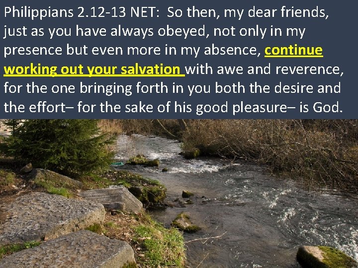 Philippians 2. 12 -13 NET: So then, my dear friends, just as you have Philippians 2. 12 -13 NET: So then, my dear friends, just as you have