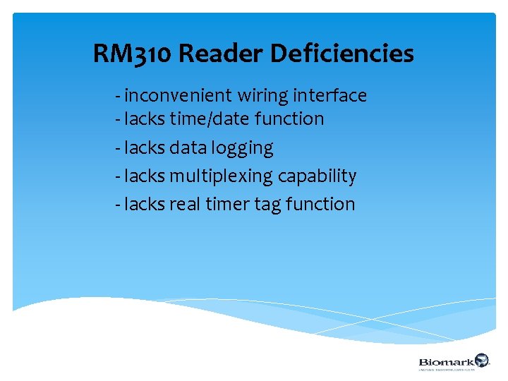 RM 310 Reader Deficiencies - inconvenient wiring interface - lacks time/date function - lacks