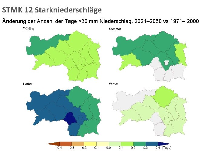 STMK 12 Starkniederschläge Änderung der Anzahl der Tage >30 mm Niederschlag, 2021– 2050 vs