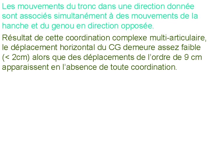 Les mouvements du tronc dans une direction donnée sont associés simultanément à des mouvements