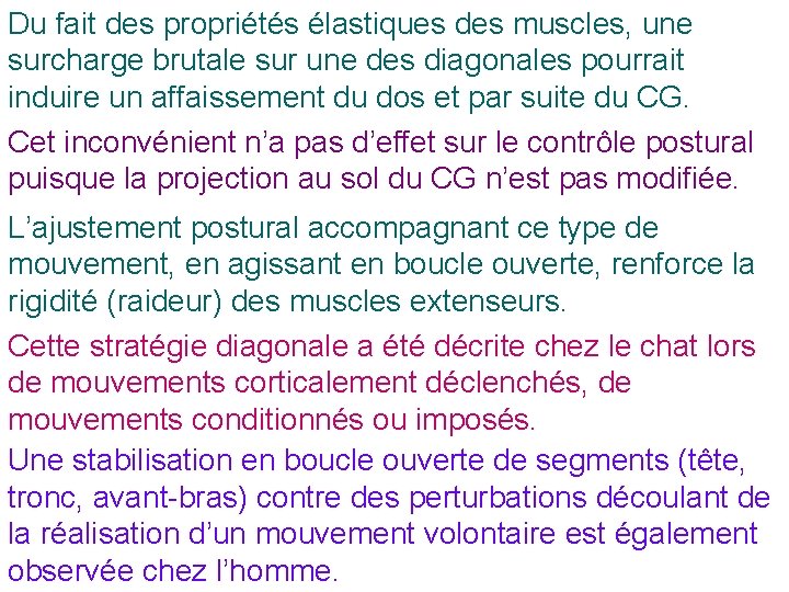 Du fait des propriétés élastiques des muscles, une surcharge brutale sur une des diagonales