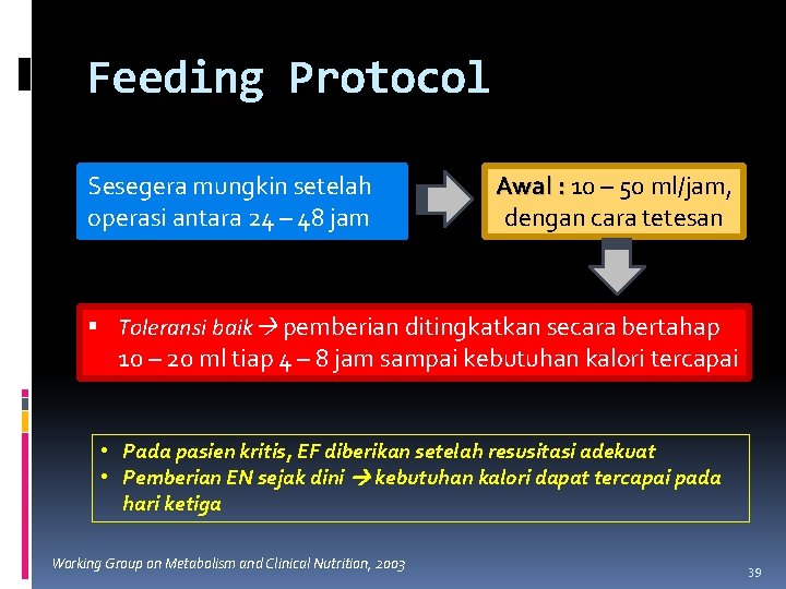 Feeding Protocol Sesegera mungkin setelah operasi antara 24 – 48 jam Awal : 10