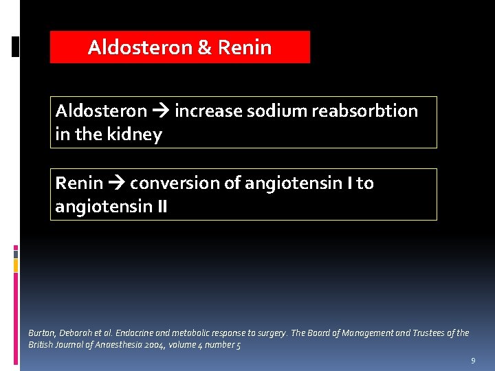 Aldosteron & Renin Aldosteron increase sodium reabsorbtion in the kidney Renin conversion of angiotensin