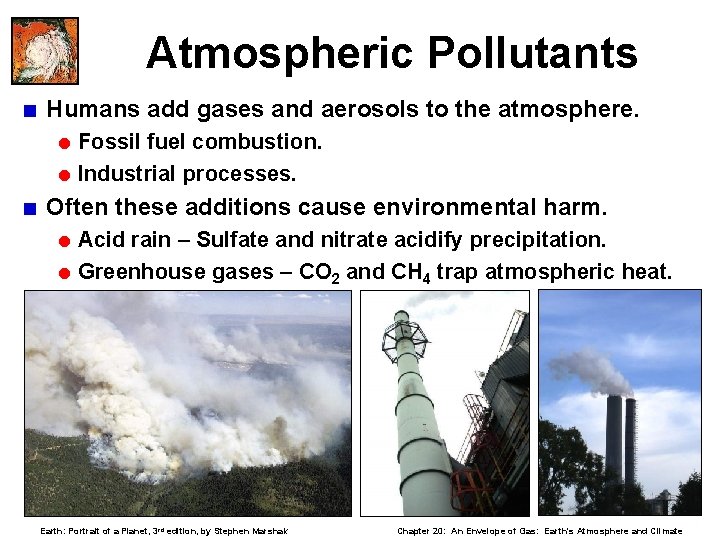 Atmospheric Pollutants < Humans add gases and aerosols to the atmosphere. = Fossil fuel