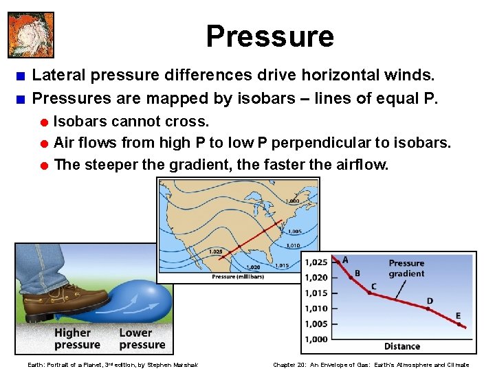 Pressure < Lateral pressure differences drive horizontal winds. < Pressures are mapped by isobars