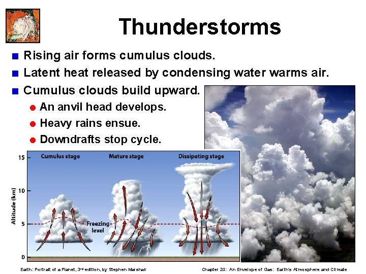 Thunderstorms < Rising air forms cumulus clouds. < Latent heat released by condensing water