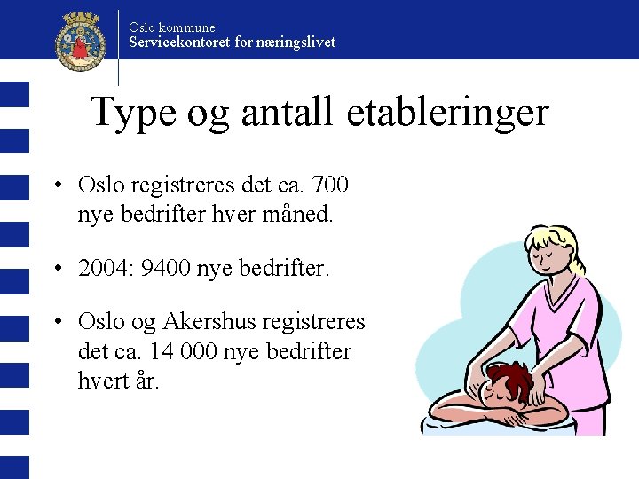 Oslo kommune Servicekontoret for næringslivet Type og antall etableringer • Oslo registreres det ca.