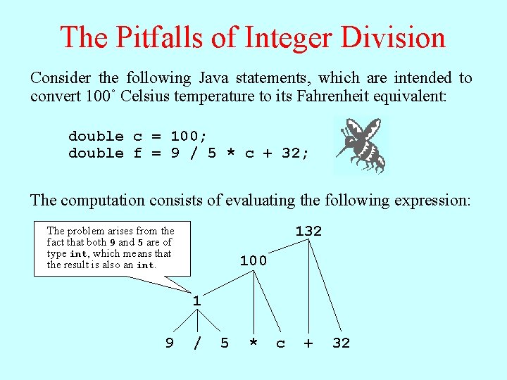 The Pitfalls of Integer Division Consider the following Java statements, which are intended to